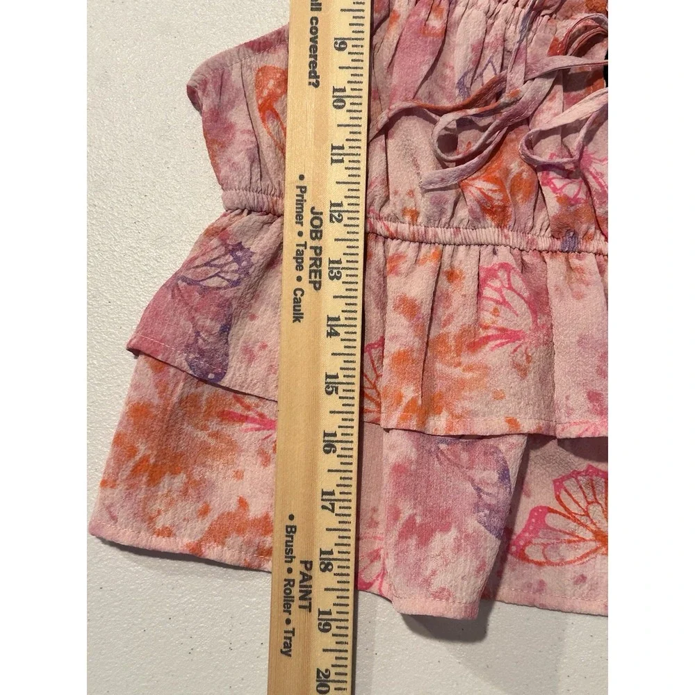 Wild Fable Womens Small Tiered Ruffle Tank Top in Light Pink Butterfly Print - Picture 9 of 12